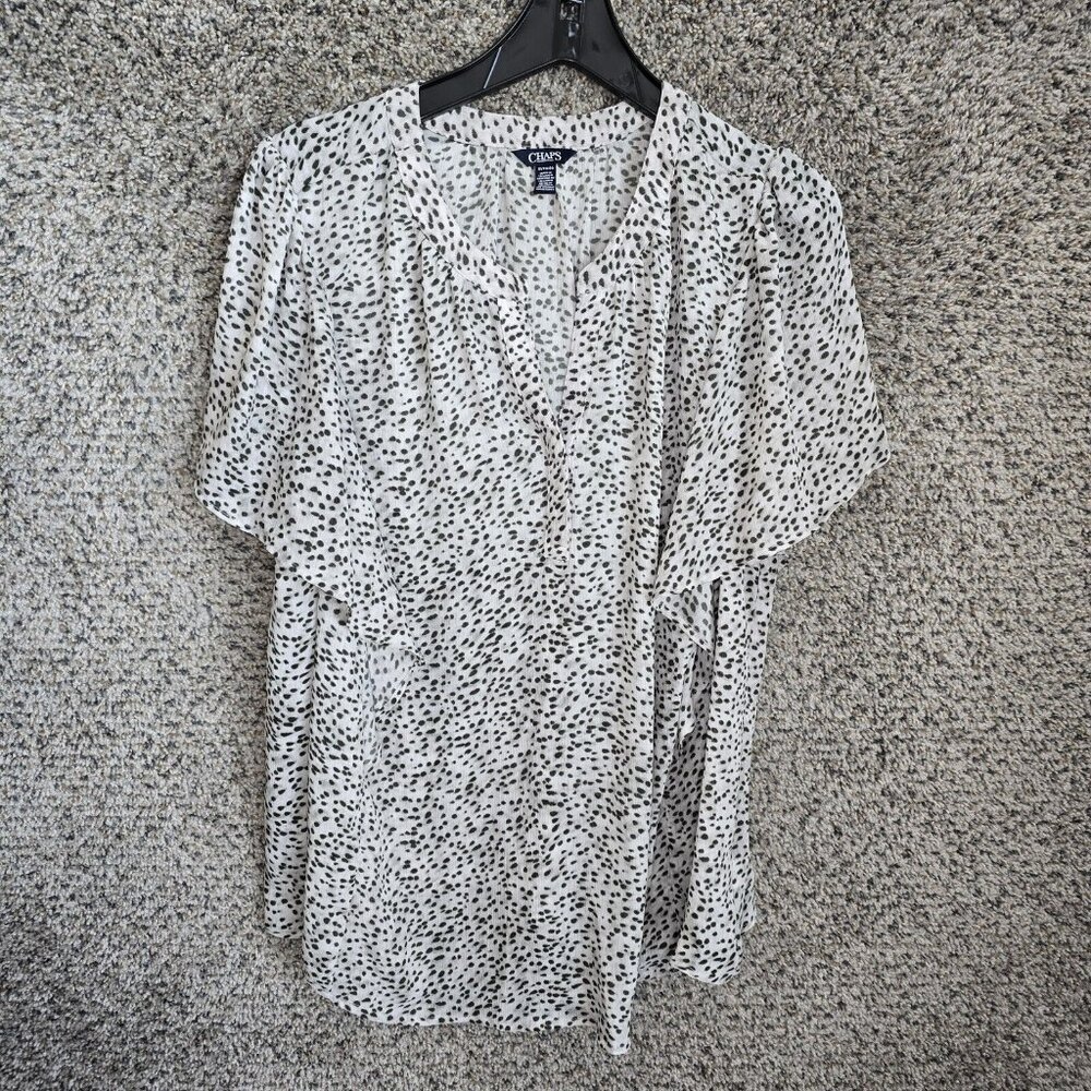 Chaps Top Womens Plus 1X White Sheer Crinkle Blouse V-Neck Flutter Sleeve Ladies
